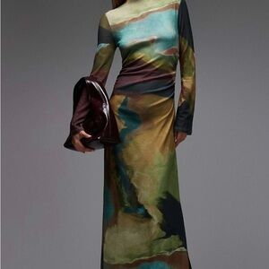 Topshop Artistic Long Sleeve Dress - Multicolor